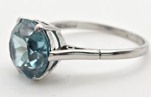 platinum Round Faceted Cut Blue Zircon Single Stone Ring