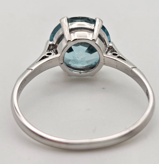 2191 Platinum Round Faceted Cut Blue Zircon Single Stone Ring