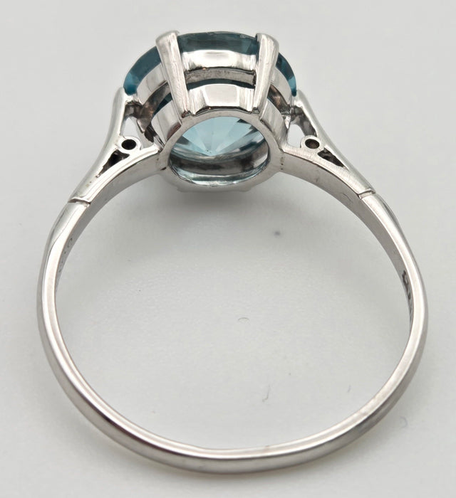 2191 Platinum Round Faceted Cut Blue Zircon Single Stone Ring