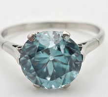 Load image into Gallery viewer, platinum Round Faceted Cut Blue Zircon Single Stone Ring
