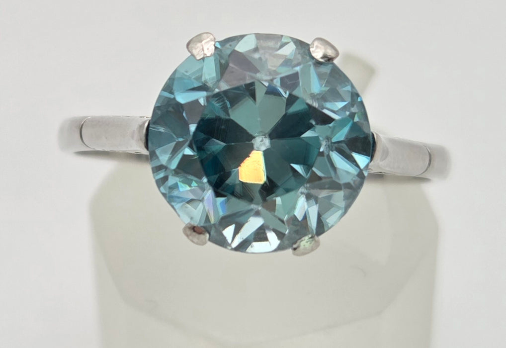 2191 Platinum Round Faceted Cut Blue Zircon Single Stone Ring