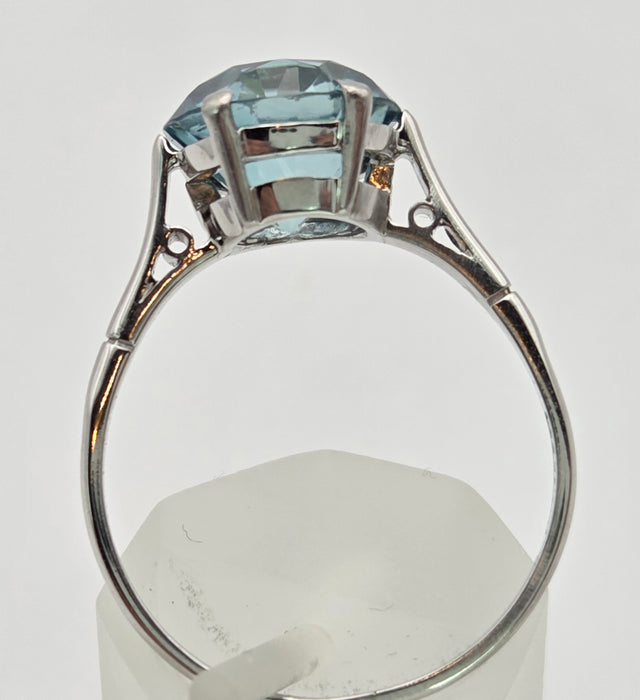 2191 Platinum Round Faceted Cut Blue Zircon Single Stone Ring
