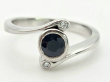 Load image into Gallery viewer, 2204 Vintage: 18ct White Gold Blue Sapphire Diamond Bypass Ring
