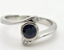 Load image into Gallery viewer, 2204 Vintage: 18ct White Gold Blue Sapphire Diamond Bypass Ring
