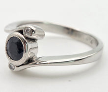 Load image into Gallery viewer, 2204 Vintage: 18ct White Gold Blue Sapphire Diamond Bypass Ring
