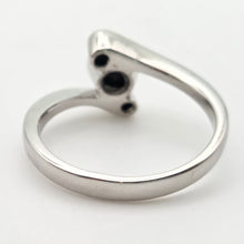 Load image into Gallery viewer, 2204 Vintage: 18ct White Gold Blue Sapphire Diamond Bypass Ring
