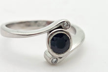 Load image into Gallery viewer, 2204 Vintage: 18ct White Gold Blue Sapphire Diamond Bypass Ring
