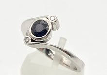 Load image into Gallery viewer, 2204 Vintage: 18ct White Gold Blue Sapphire Diamond Bypass Ring
