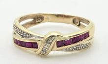Load image into Gallery viewer, 2271 Vintage: 9ct Gold Rubies Natural Diamonds Crossover Dress/StackercRing
