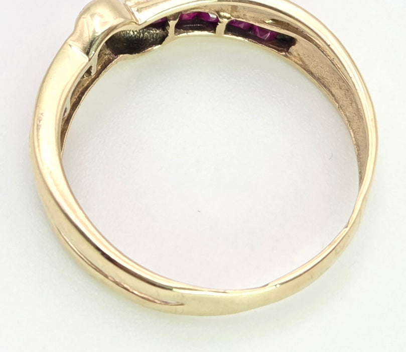 6468 Vintage: 9ct Gold Rubies Natural Diamonds Crossover Dress/Stacker Ring