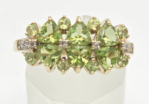 2272 Vintage: 9ct Gold Peridots Natural Diamonds Cluster Ring
