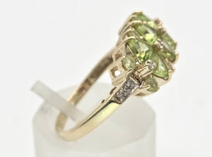 2272 Vintage: 9ct Gold Peridots Natural Diamonds Cluster Ring