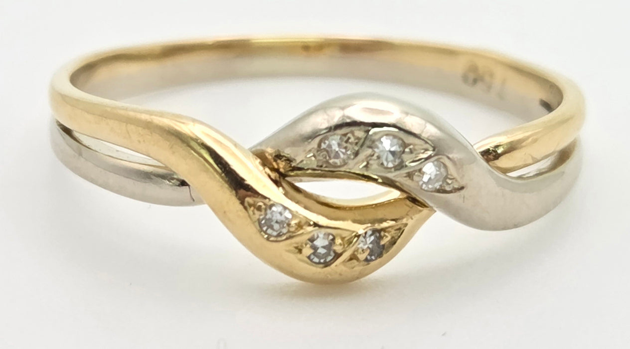 2294 Vintage: 18ct Mixed Gold Natural Diamonds Crossover/ Stacker Ring