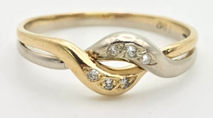 2294 Vintage: 18ct Mixed Gold Natural Diamonds Crossover/ Stacker Ring