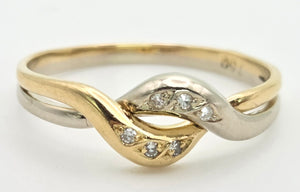 2294 Vintage: 18ct Mixed Gold Natural Diamonds Crossover/ Stacker Ring