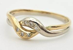 2294 Vintage: 18ct Mixed Gold Natural Diamonds Crossover/ Stacker Ring