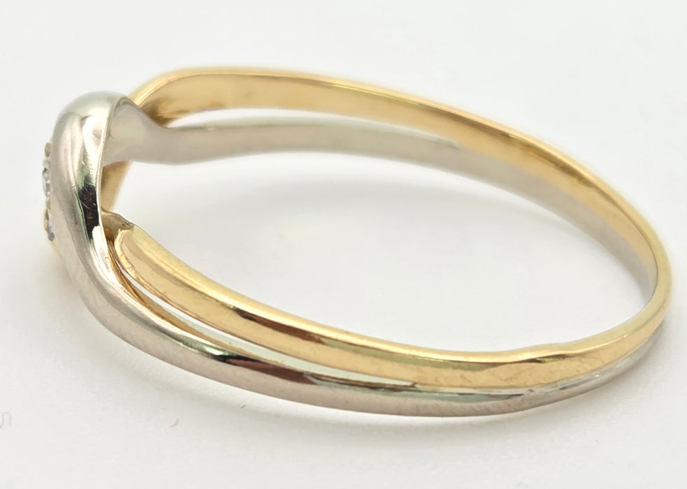 2294 Vintage: 18ct Mixed Gold Natural Diamonds Crossover/ Stacker Ring
