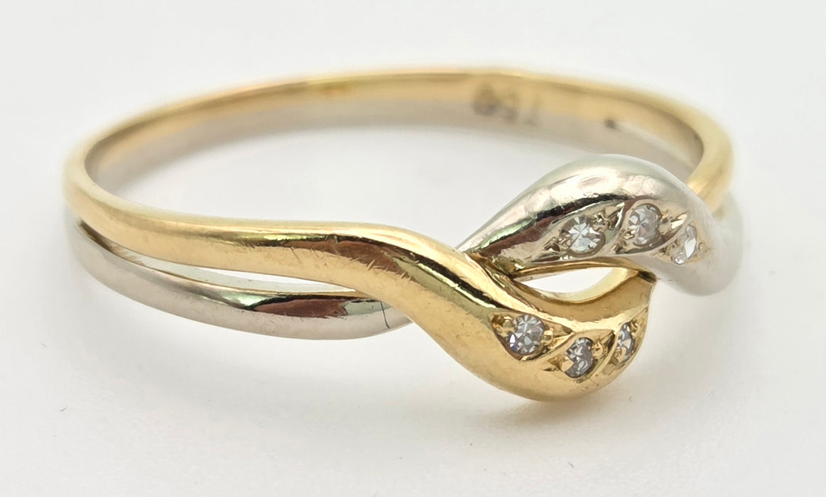 2294 Vintage: 18ct Mixed Gold Natural Diamonds Crossover/ Stacker Ring