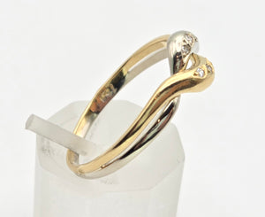 2294 Vintage: 18ct Mixed Gold Natural Diamonds Crossover/ Stacker Ring