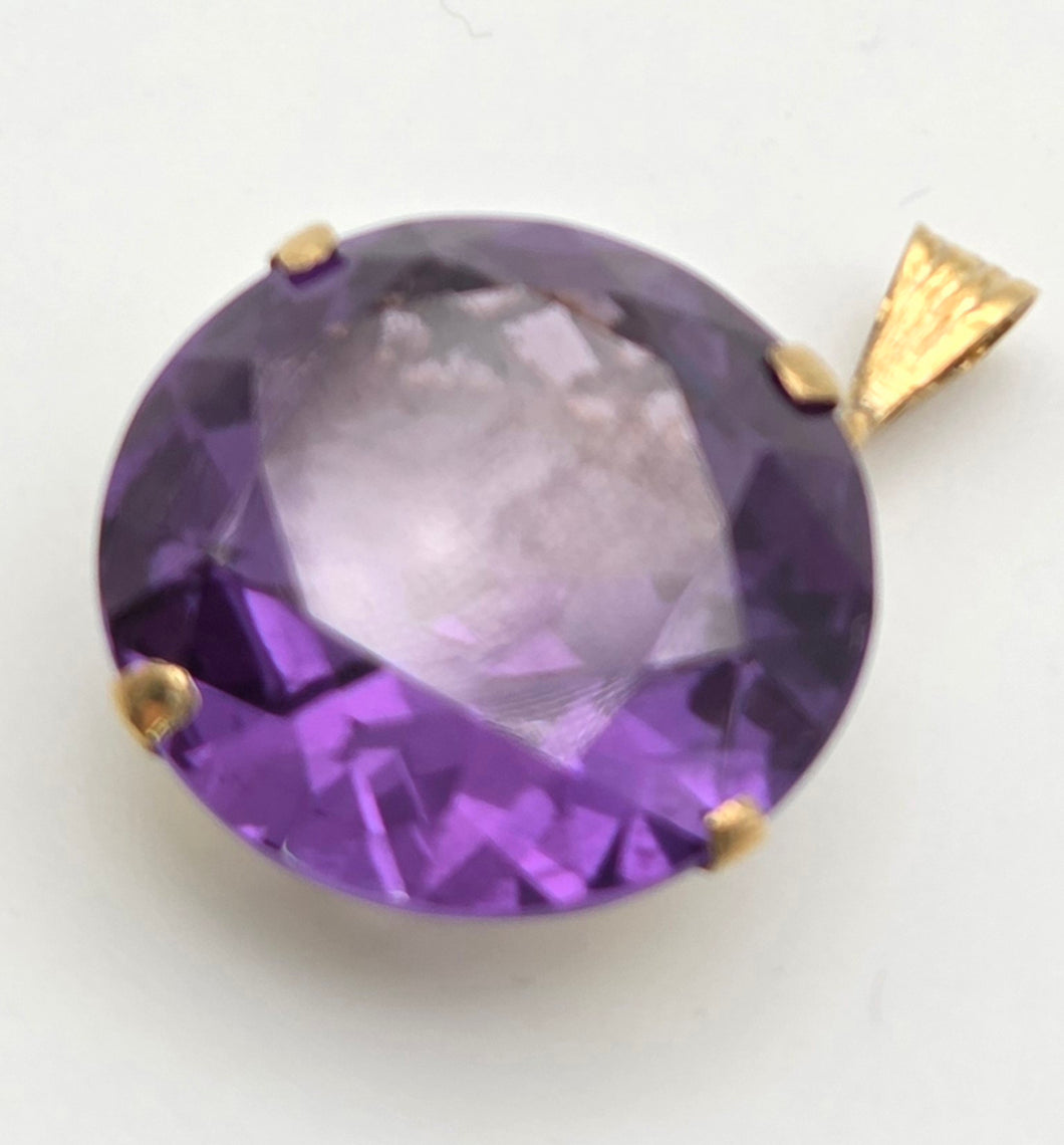 Large Gild Round Cut Purple Sapphire Basket Set Pendant - Total Statement piece