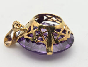 Large Gild Round Cut Purple Sapphire Basket Set Pendant - Total Statement piece