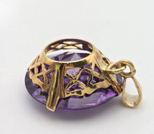 Load image into Gallery viewer, Large Gild Round Cut Purple Sapphire Basket Set Pendant - Total Statement piece
