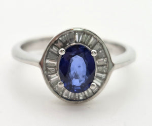 2356 18ct White Gold French Blue Sapphire 24 Natural Baguette Cut Diamonds Cluster