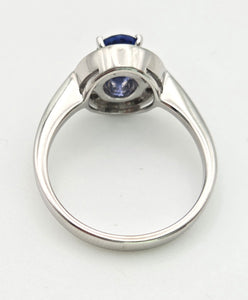 2356 18ct White Gold French Blue Sapphire 24 Natural Baguette Cut Diamonds Cluster