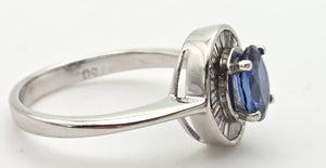 2356 18ct White Gold French Blue Sapphire 24 Natural Baguette Cut Diamonds Cluster