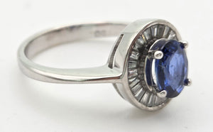 2356 18ct White Gold French Blue Sapphire 24 Natural Baguette Cut Diamonds Cluster