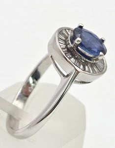2356 18ct White Gold French Blue Sapphire 24 Natural Baguette Cut Diamonds Cluster