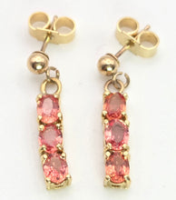 Load image into Gallery viewer, 2337 18ct Gold Padparadscha Orange Sapphires Drop Stud Earrings
