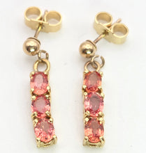 Load image into Gallery viewer, 2337 18ct Gold Padparadscha Orange Sapphires Drop Stud Earrings
