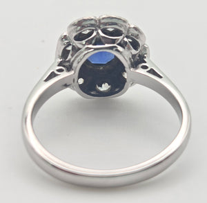 1865 Vintage: 18ct White Gold Ceylon Blue Sapphire Diamonds Cluster Ring