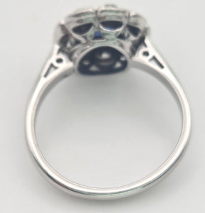 1865 Vintage: 18ct White Gold Ceylon Blue Sapphire Diamonds Cluster Ring