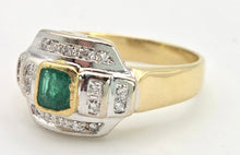 Cargar imagen en el visor de la galería, 1949 Art  Deco Style 18ct Gold Emerald 18 Natural Diamonds Geometric Set Ring
