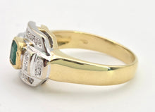 Cargar imagen en el visor de la galería, 1949 Art  Deco Style 18ct Gold Emerald 18 Natural Diamonds Geometric Set Ring
