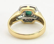 Cargar imagen en el visor de la galería, 1949 Art  Deco Style 18ct Gold Emerald 18 Natural Diamonds Geometric Set Ring
