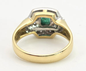 1949 Art  Deco Style 18ct Gold Emerald 18 Natural Diamonds Geometric Set Ring