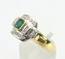 Cargar imagen en el visor de la galería, 1949 Art  Deco Style 18ct Gold Emerald 18 Natural Diamonds Geometric Set Ring
