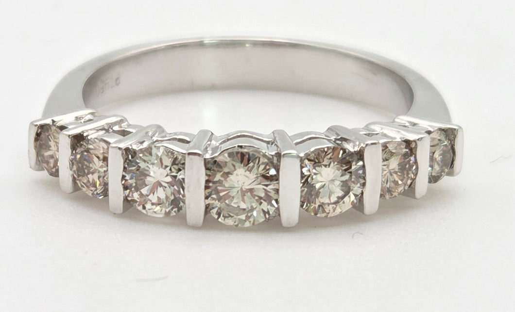 2183 Vintage: 18ct Platinum 7 Champagne Diamonds (0.81ct) Half-Eternity/Stacker Ring