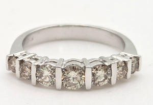 2183 Vintage: 18ct Platinum 7 Champagne Diamonds (0.81ct) Half-Eternity/Stacker Ring