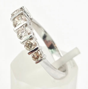 2183 Vintage: 18ct Platinum 7 Champagne Diamonds (0.81ct) Half-Eternity/Stacker Ring