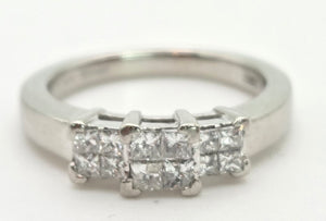 Vintage Platinum Square Set Natural Diamonds Trilogy Set Ring