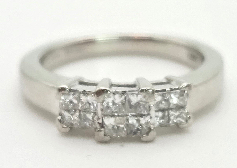 2199: Vintage Platinum Square Set Natural Diamonds Trilogy Set Ring