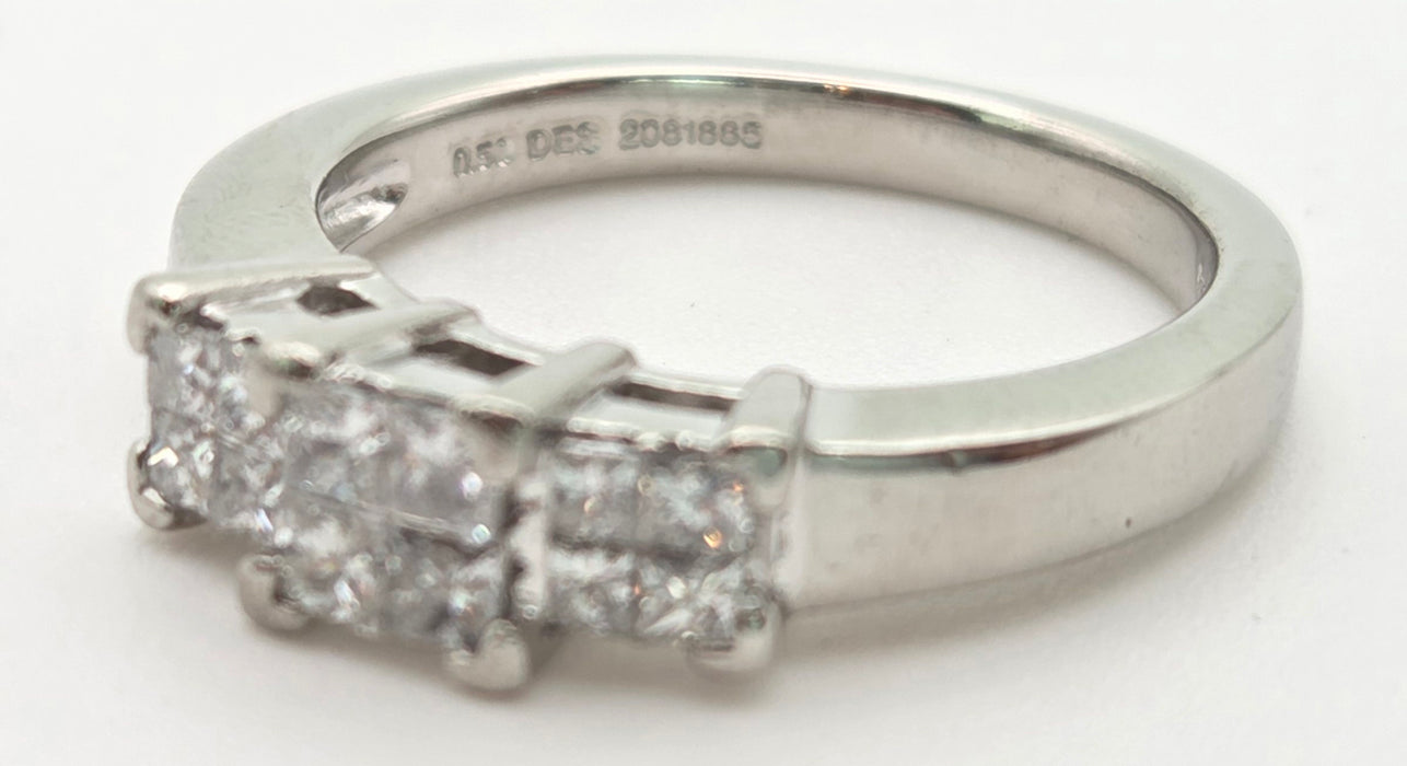 2199: Vintage Platinum Square Set Natural Diamonds Trilogy Set Ring