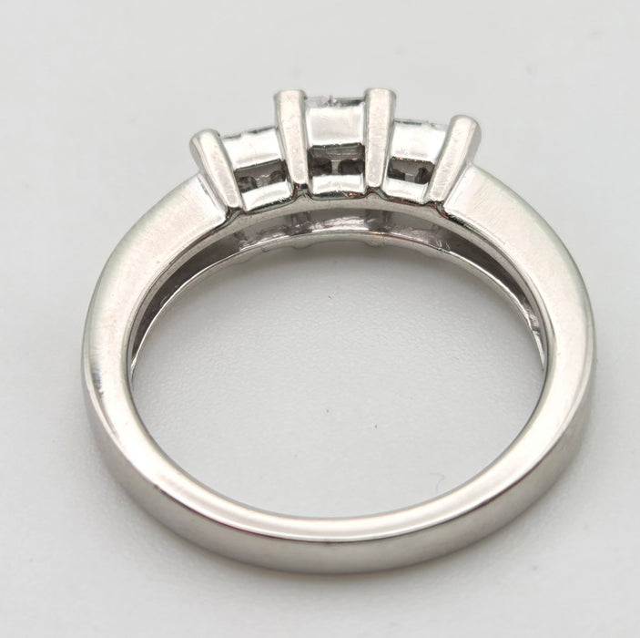 2199: Vintage Platinum Square Set Natural Diamonds Trilogy Set Ring