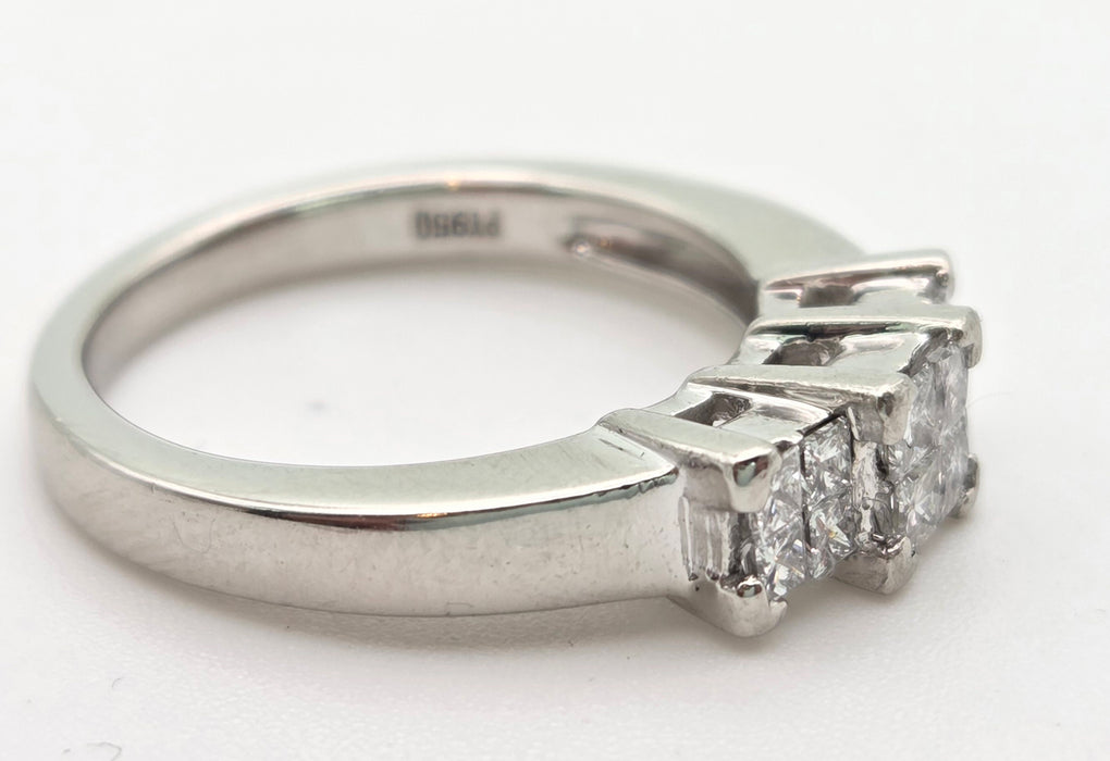 2199: Vintage Platinum Square Set Natural Diamonds Trilogy Set Ring