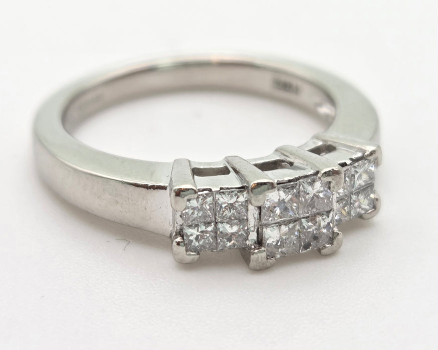 2199: Vintage Platinum Square Set Natural Diamonds Trilogy Set Ring