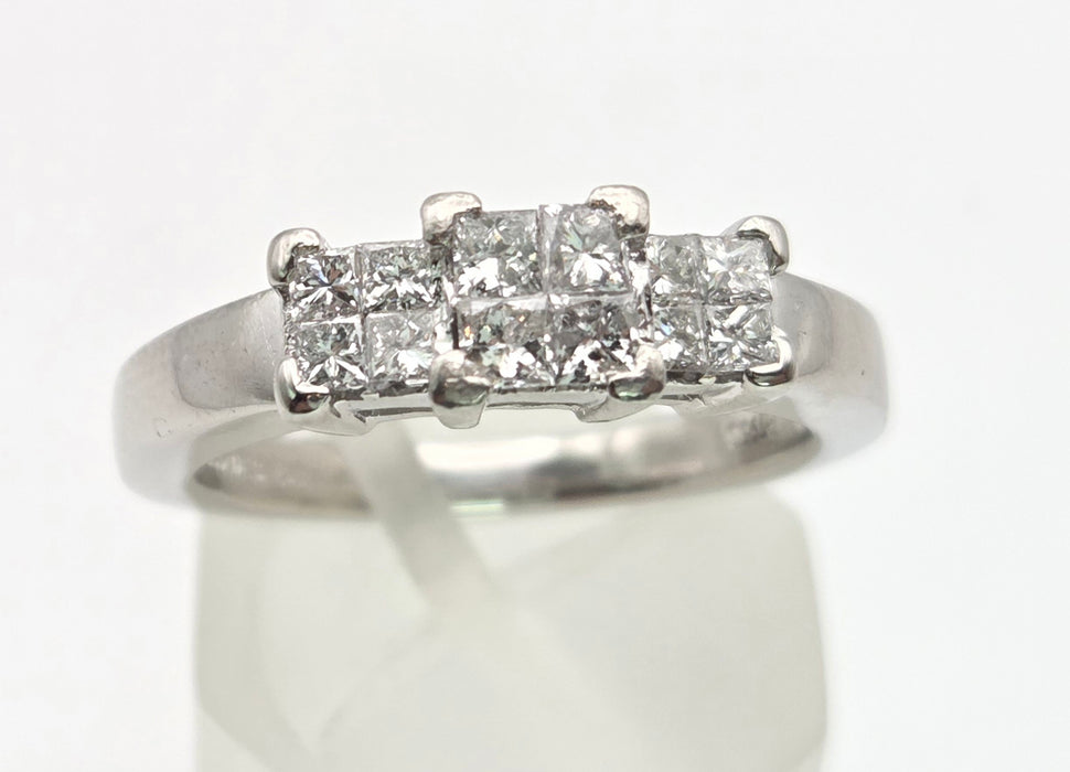 2199: Vintage Platinum Square Set Natural Diamonds Trilogy Set Ring